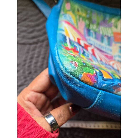 Jeon Genuine Leather Hand Painted Tropical Street  Scene Crossbody EUC - Picture 6 of 10